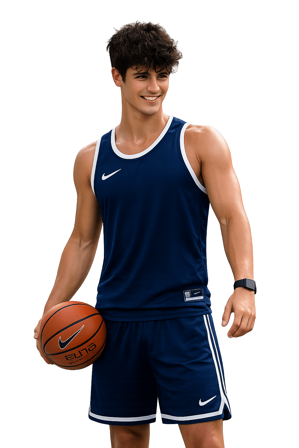 Basketball player mid-game